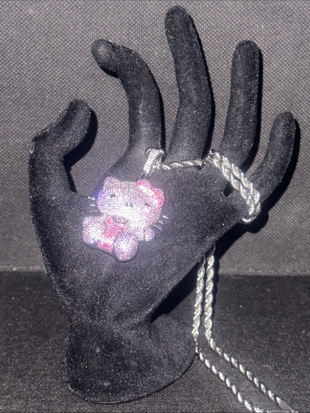 Lilac Hello Kitty Pendant Necklace with Silver Rope Chain